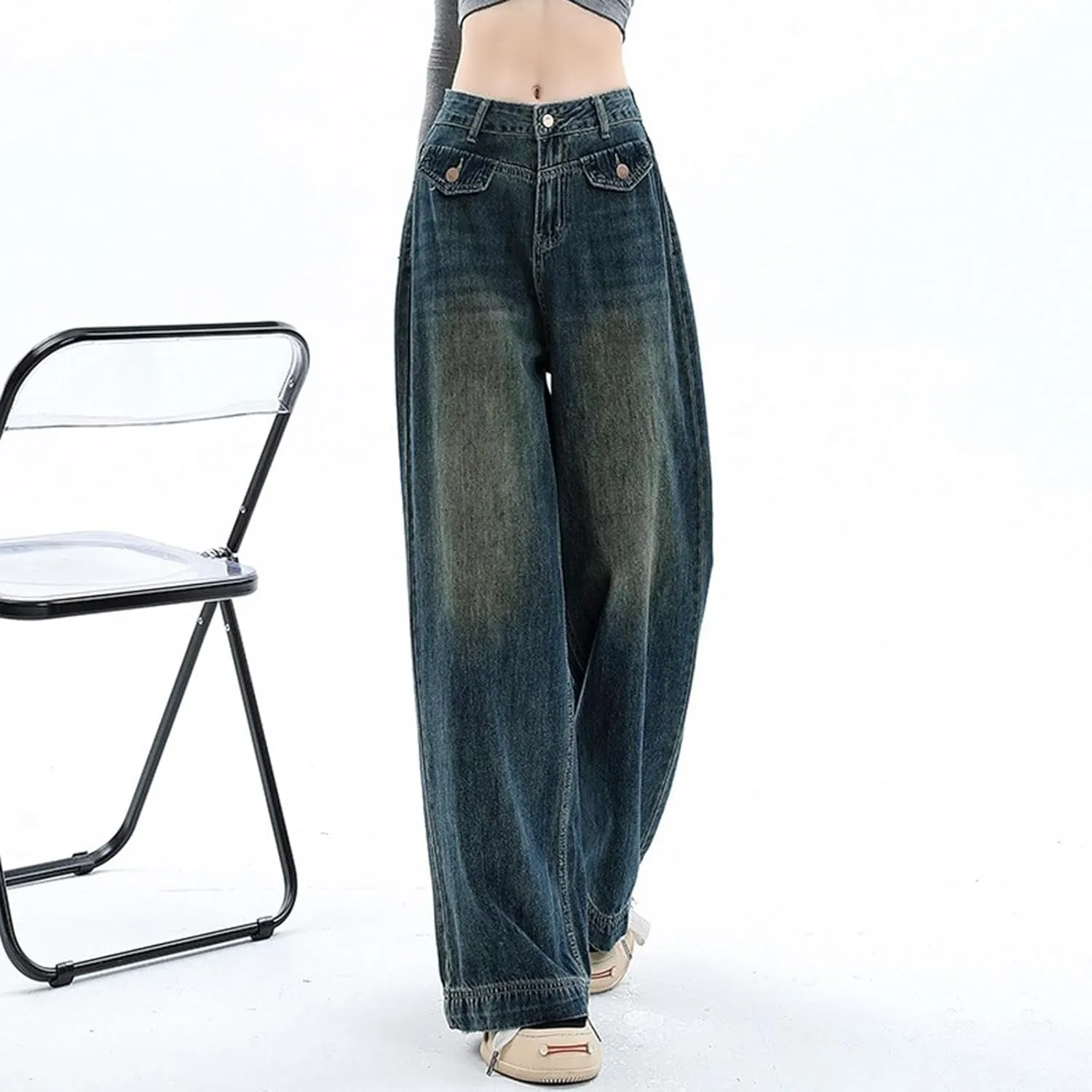 Women's Baggy Jeans Straight Wide Leg Vintage Boyfriends High Waisted Denim Pants Casual Streetwear Loose Trousers