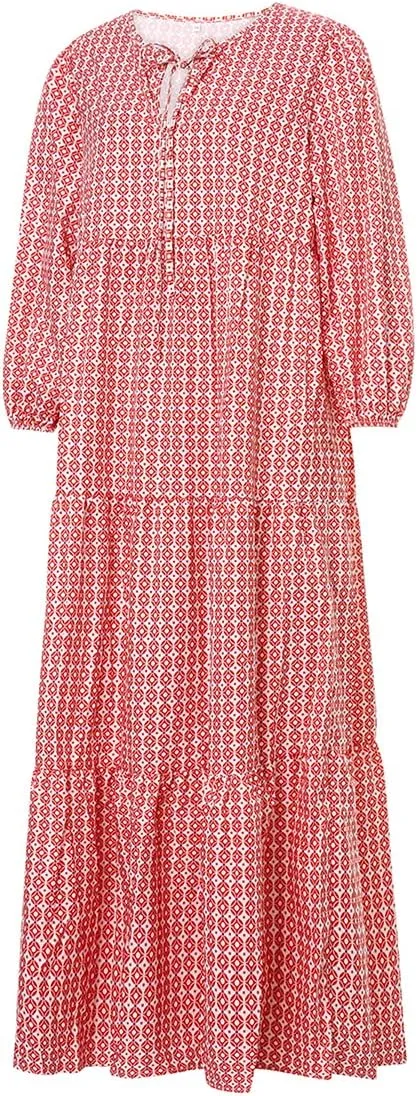 Women's Boho Casual Maxi Dress Bohemian Floral V Neck Puff Short Sleeve Summer Beach Tiered Sundress Long Swing Dress