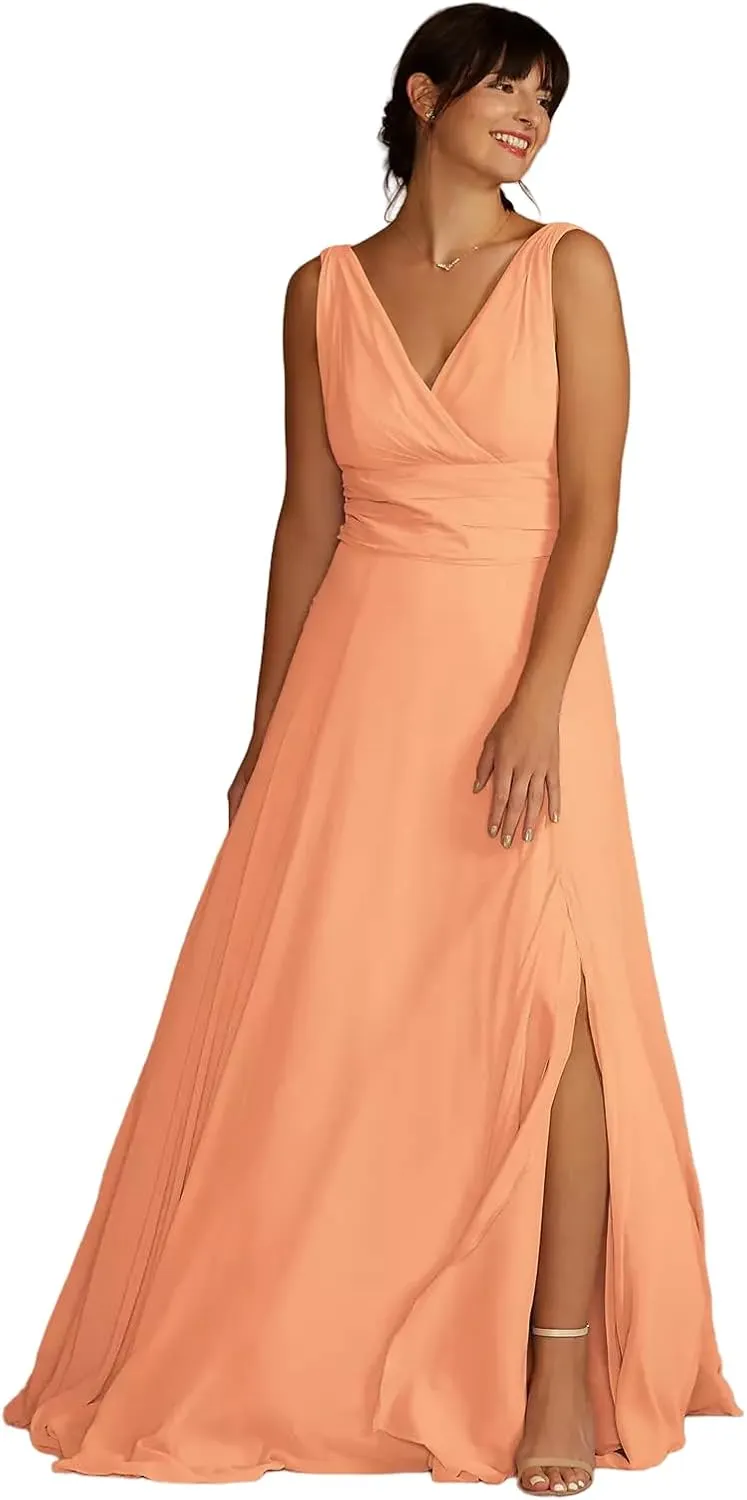 Women's Bridesmaids Dresses V Neck Chiffon A Line Floor Length Dresses for Women Formal