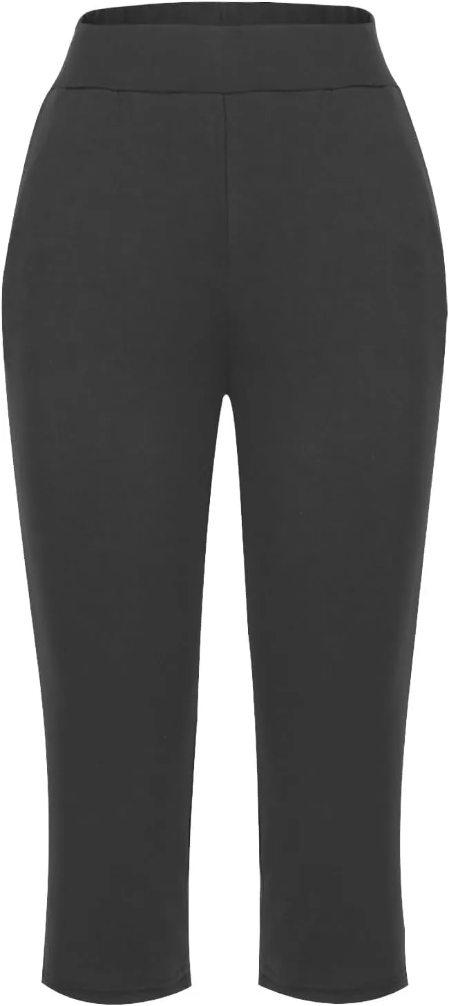 Women's Casual Capri Pants Summer Loose Yoga Pants Comfy Workout Pants High Waist Capri Trousers with Pockets