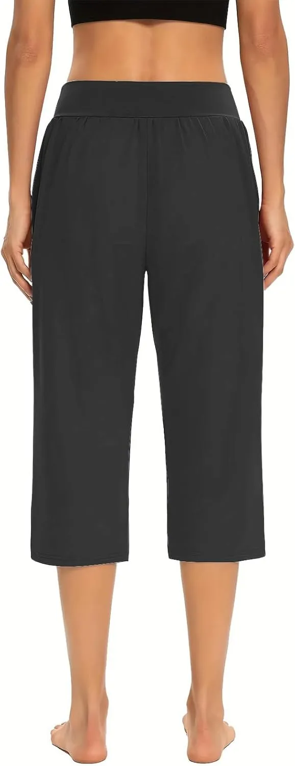 Women's Casual Capri Pants Summer Loose Yoga Pants Comfy Workout Pants High Waist Capri Trousers with Pockets