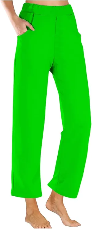 Womens Casual Cropped Pants 2024 Fashion Elastic Waist Wide Leg Crop Pants Summer Loose Beach Yoga Pants with Pockets