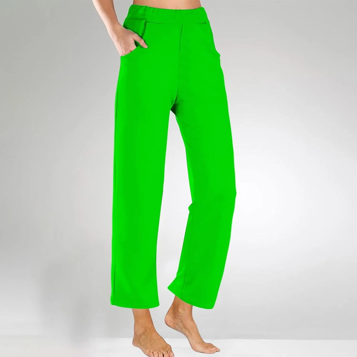 Womens Casual Cropped Pants 2024 Fashion Elastic Waist Wide Leg Crop Pants Summer Loose Beach Yoga Pants with Pockets