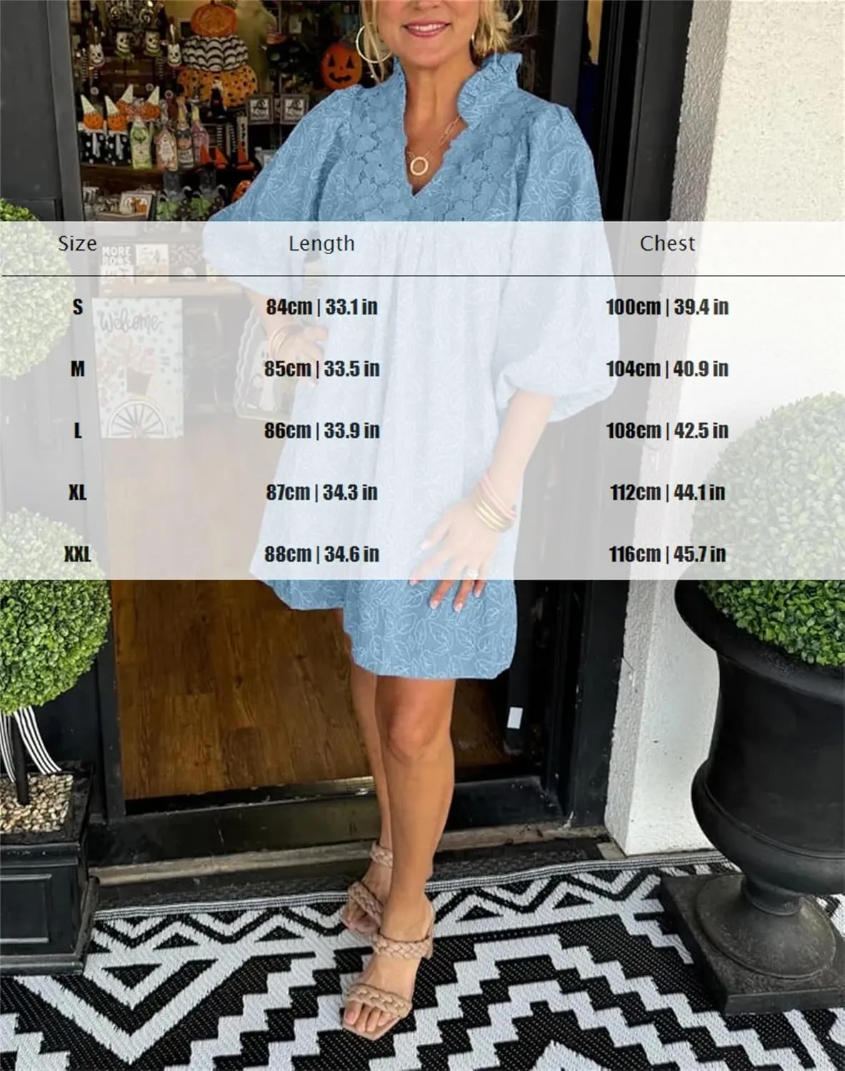 Women's Casual Embroidered Ruffle Puff Sleeve Tunic Dress Summer Loose Boho Lace A Line Vacation Mini Dress