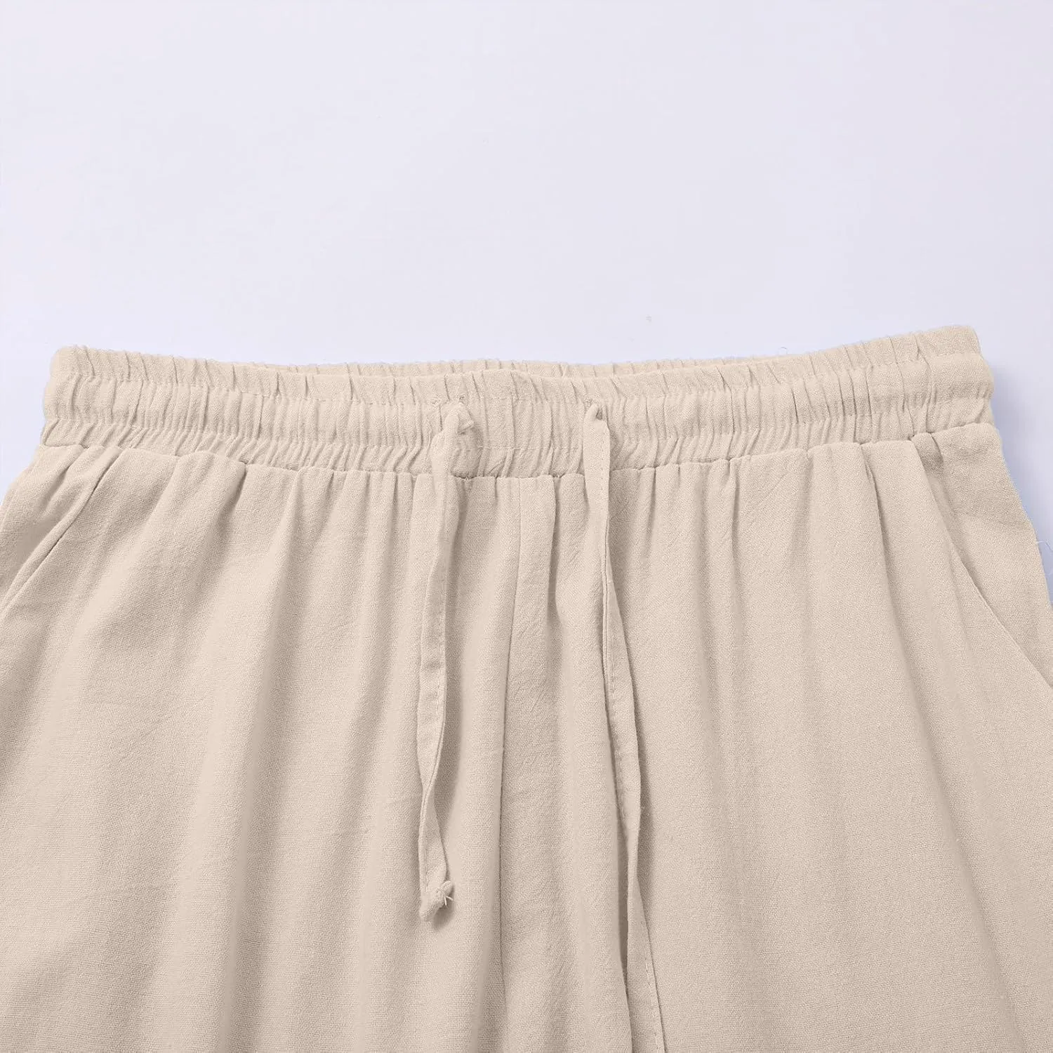 Womens Casual Linen High Waist Pants Summer Solid Color Palazzo Pants Flowy Flowy Wide Leg Beach with Pockets