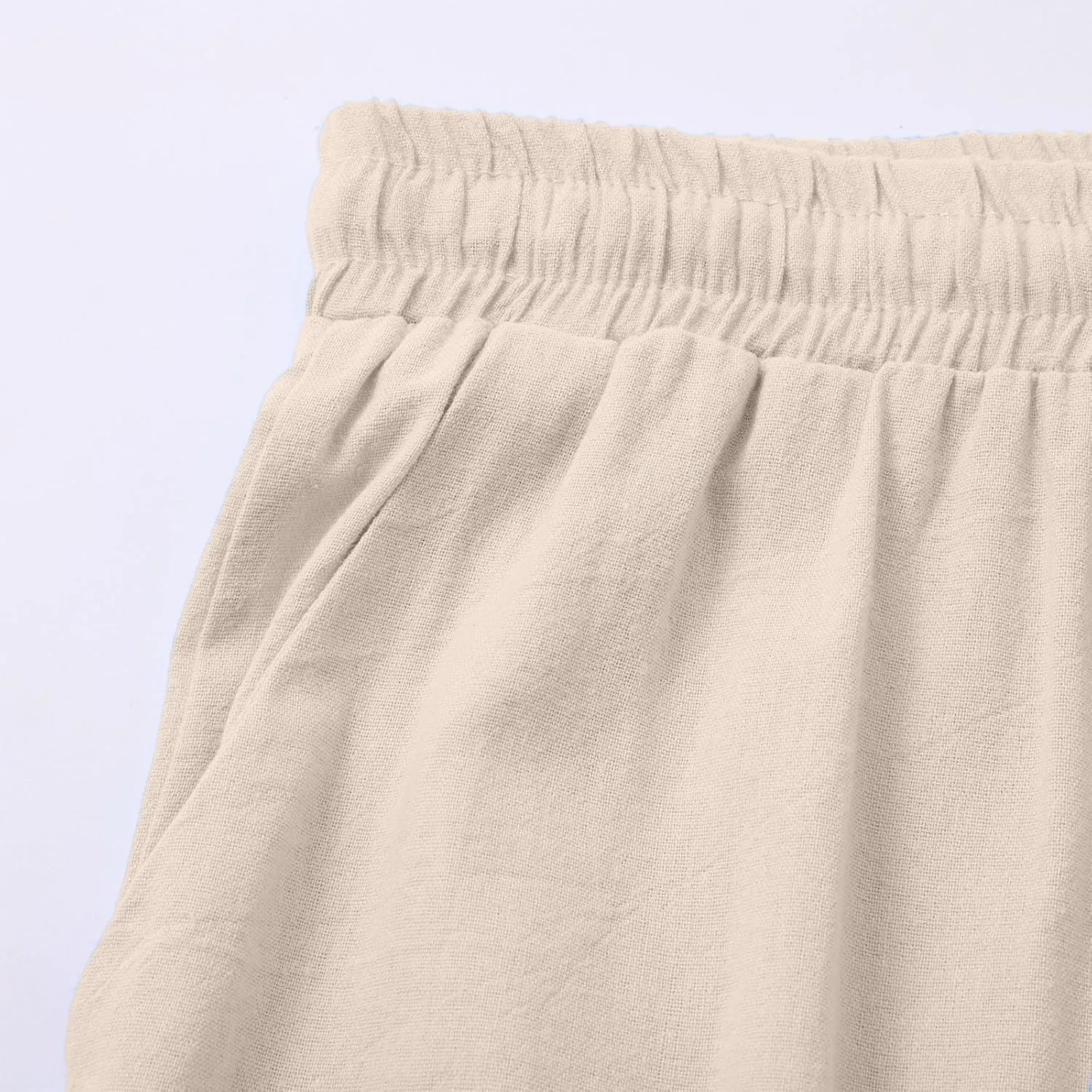 Womens Casual Linen High Waist Pants Summer Solid Color Palazzo Pants Flowy Flowy Wide Leg Beach with Pockets