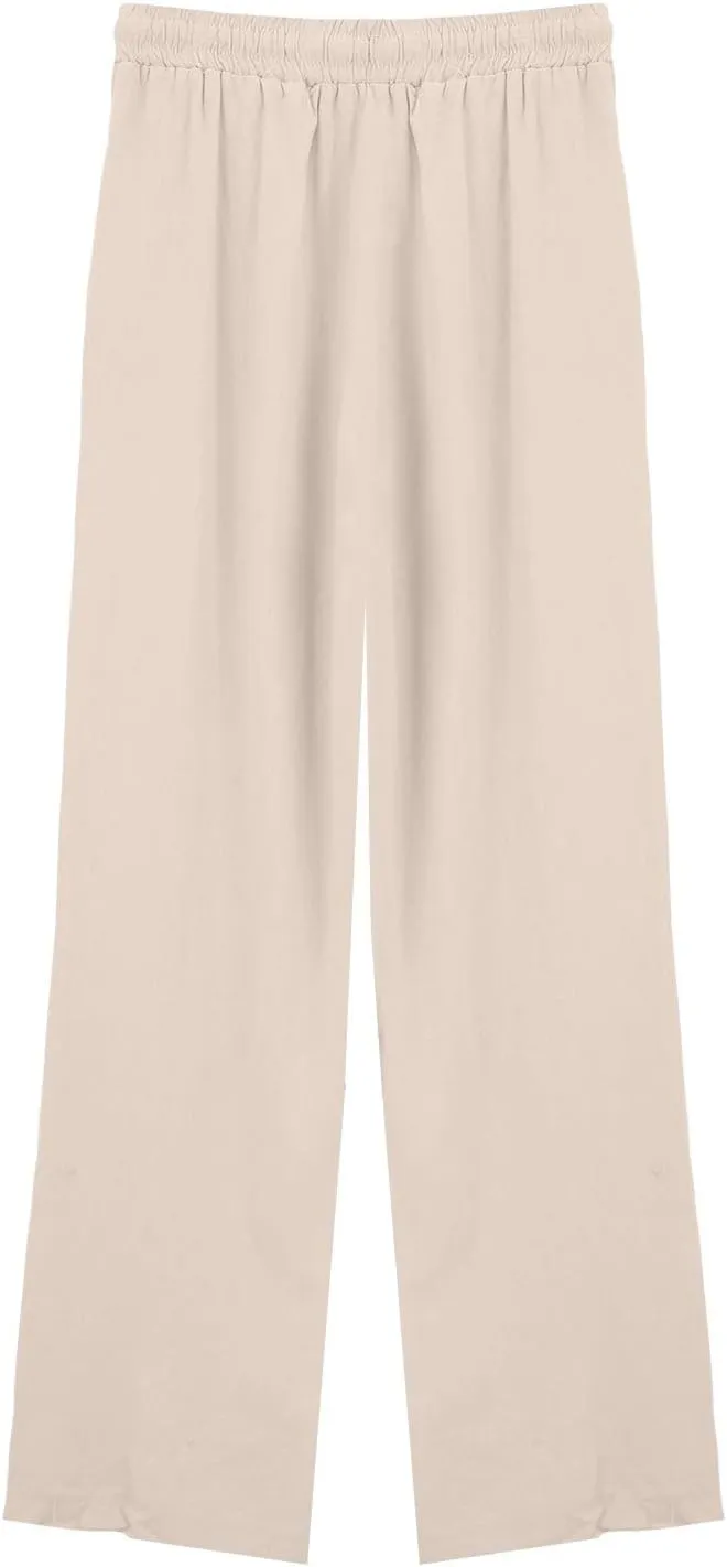 Womens Casual Linen High Waist Pants Summer Solid Color Palazzo Pants Flowy Flowy Wide Leg Beach with Pockets