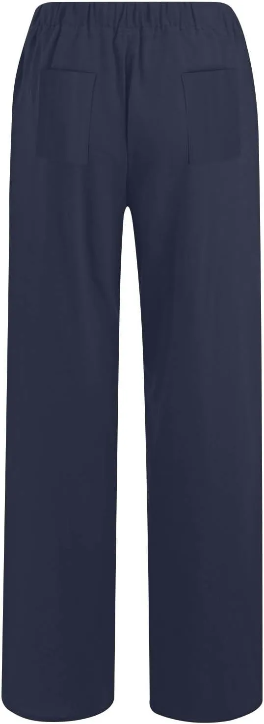 Women's Casual Linen Pants Elastic Waist Trousers Solid Pants Summer Beach Trousers Travel Outfits with 4 Pockets