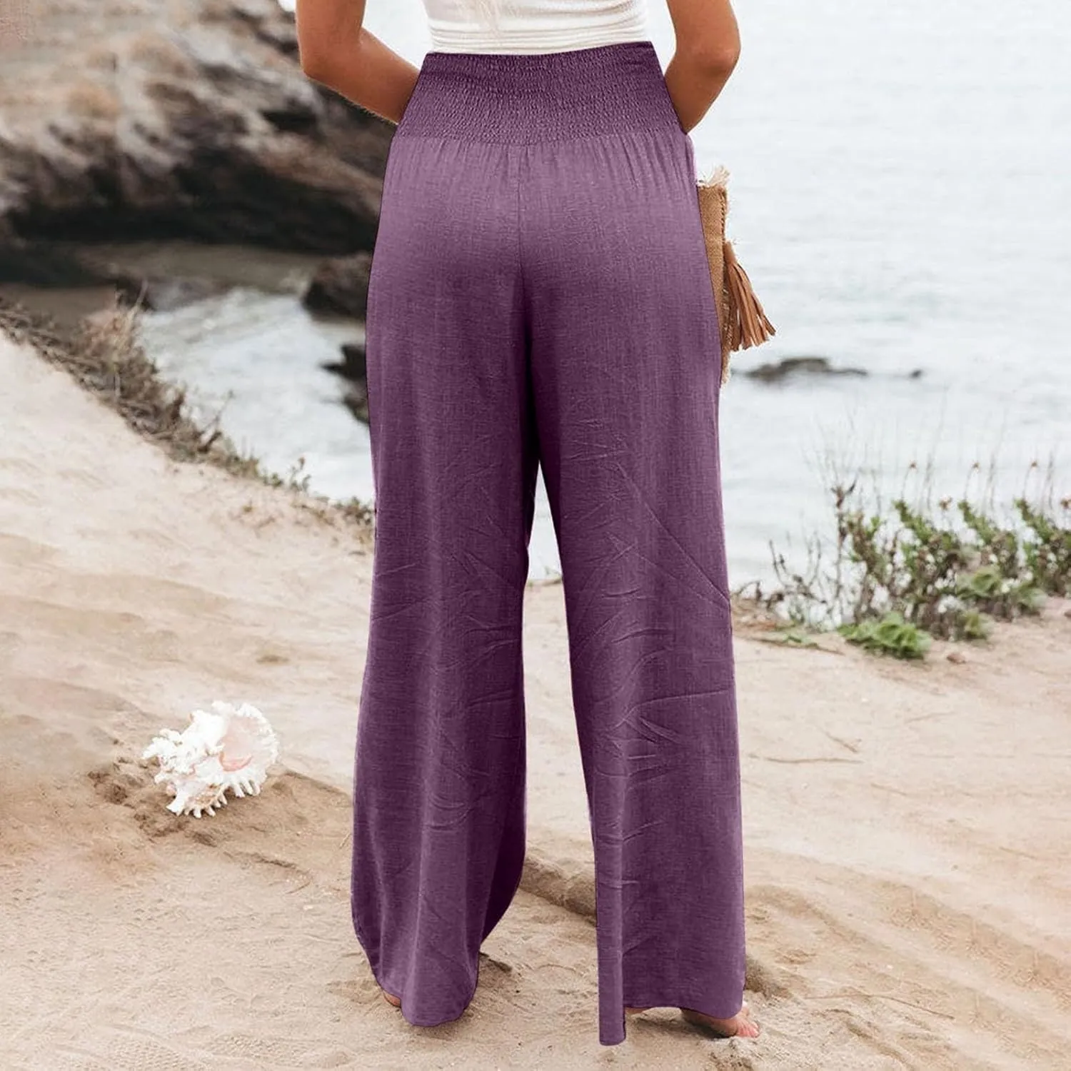 Women's Casual Pants Linen Womens Clothing Pants Wide Leg Long Pant Trousers with Pocket Linen Blend Pants Linen Outfit