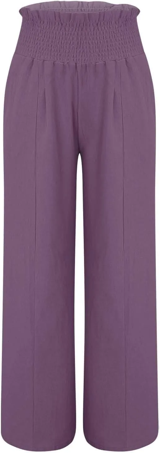 Women's Casual Pants Linen Womens Clothing Pants Wide Leg Long Pant Trousers with Pocket Linen Blend Pants Linen Outfit