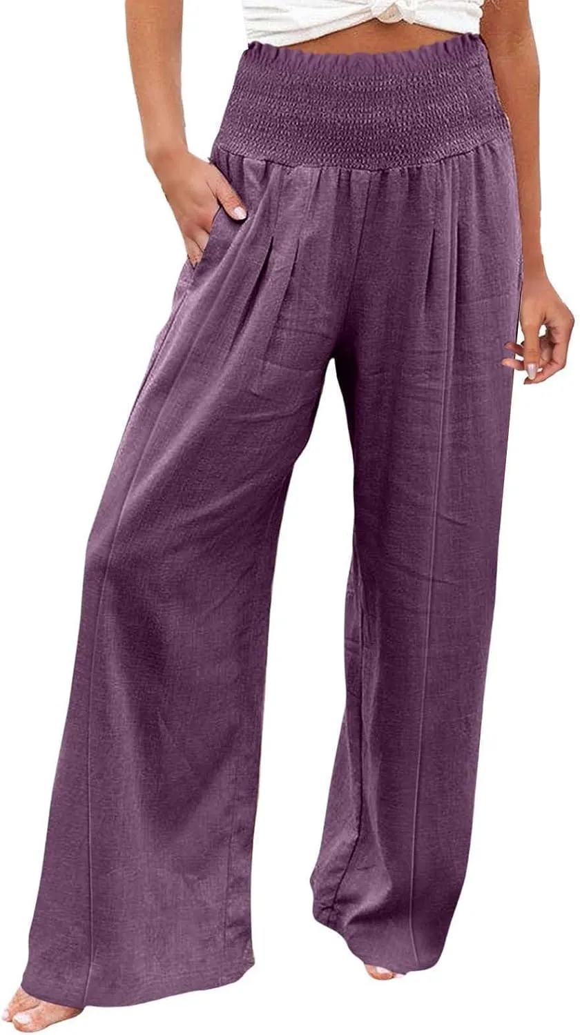Women's Casual Pants Linen Womens Clothing Pants Wide Leg Long Pant Trousers with Pocket Linen Blend Pants Linen Outfit