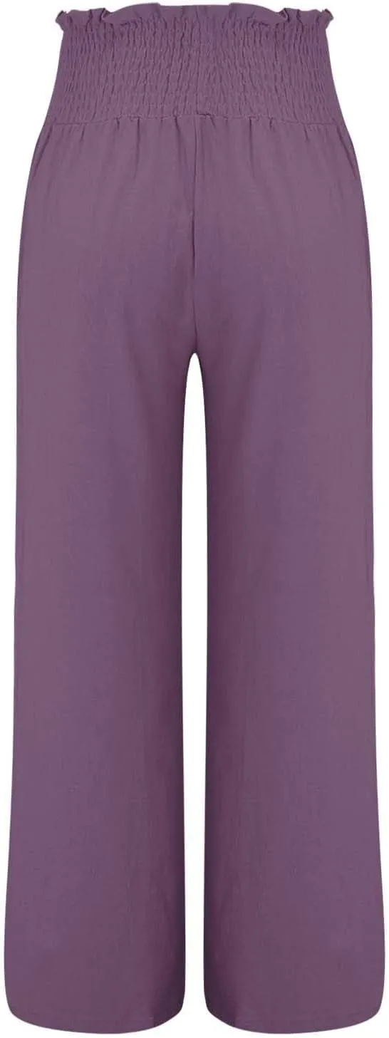 Women's Casual Pants Linen Womens Clothing Pants Wide Leg Long Pant Trousers with Pocket Linen Blend Pants Linen Outfit