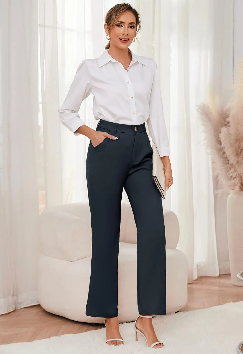 Women's Casual Wide Leg Pants Women Business Casual Pants Dress Pants Work Trousers for Women