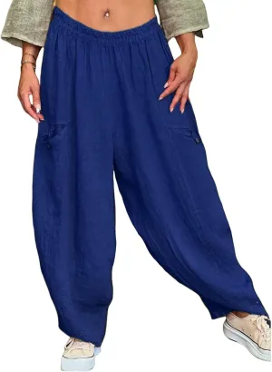 Women's Cotton Linen Pants Casual Loose Lantern Trousers Lounge Wide Leg Pants for Women Summer Light and Breathable