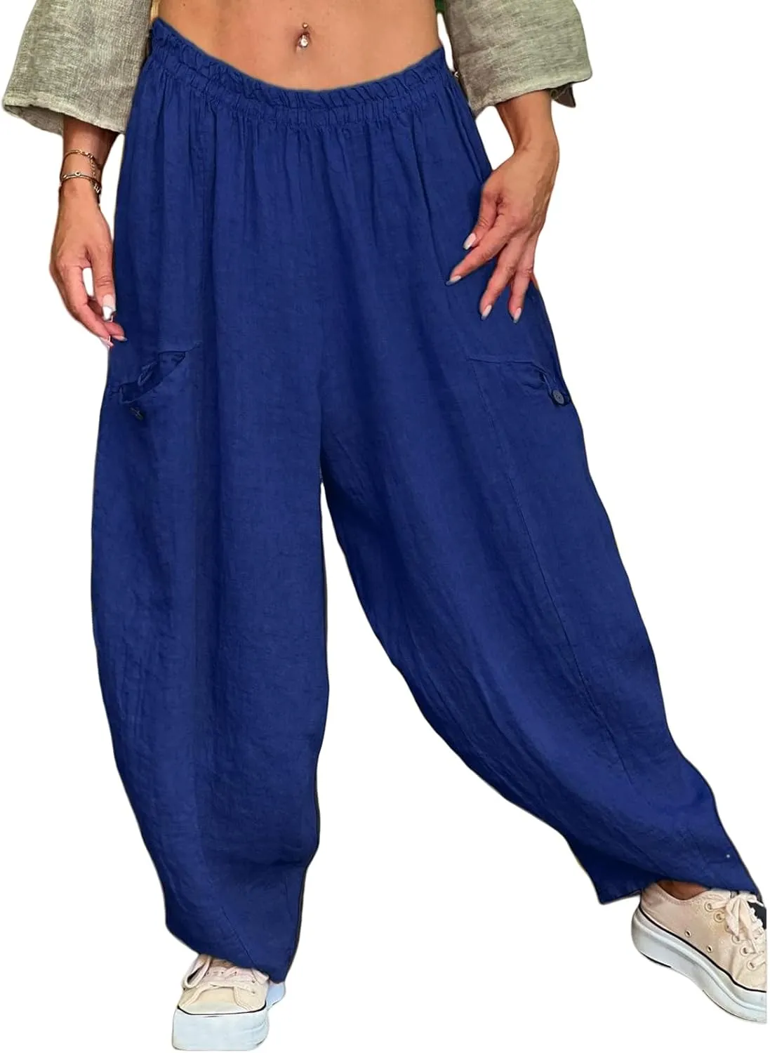 Women's Cotton Linen Pants Casual Loose Lantern Trousers Lounge Wide Leg Pants for Women Summer Light and Breathable