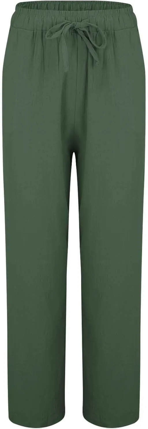 Womens Cotton Linen Pants Pants Fashion Drawstring Elastic Trousers Comfy Sports Athletic Lounge Pants with Pockets