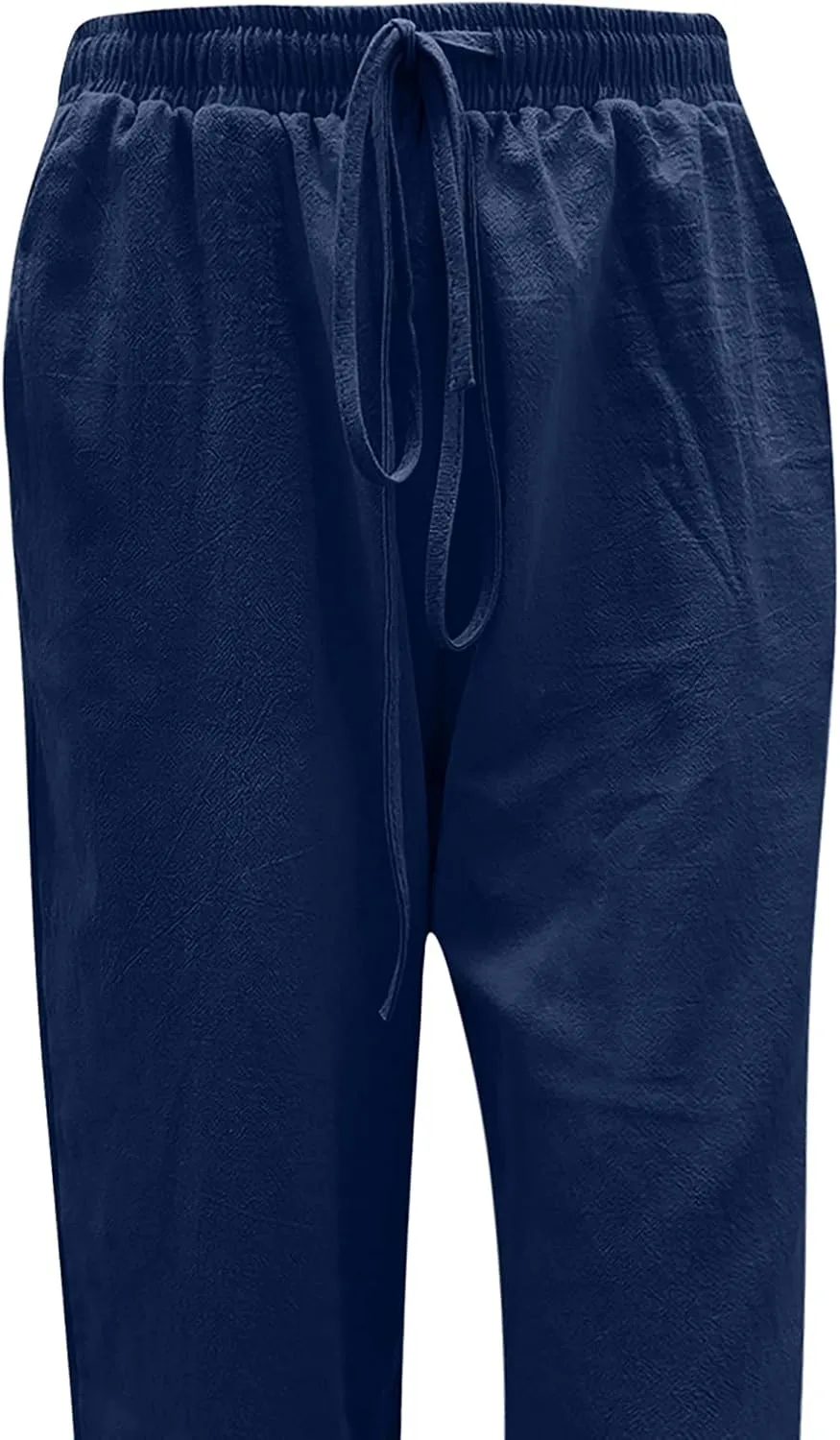Women's Cotton Linen Pants Summer Casual Wide Leg Pant Loose Drawstring High Waist Palazzo Trousers with Pockets