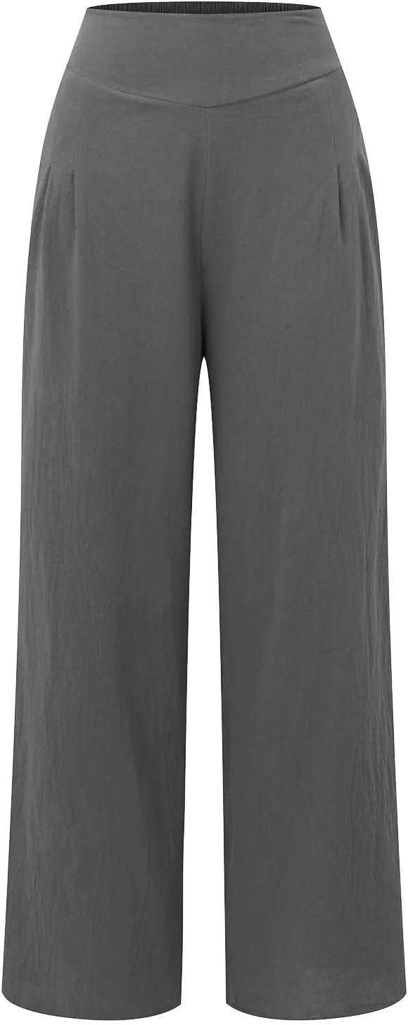 Women's Cotton Linen Summer Y2K Streetwear Palazzo Lounge Pants Low Waist Bootcut Slim Fit Palazzo Lounge