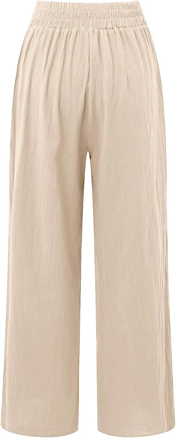 Women's Cotton Linen Summer Y2K Streetwear Palazzo Lounge Pants Low Waist Bootcut Slim Fit Palazzo Lounge