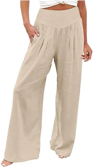 Women's Cotton Linen Summer Y2K Streetwear Palazzo Lounge Pants Low Waist Bootcut Slim Fit Palazzo Lounge