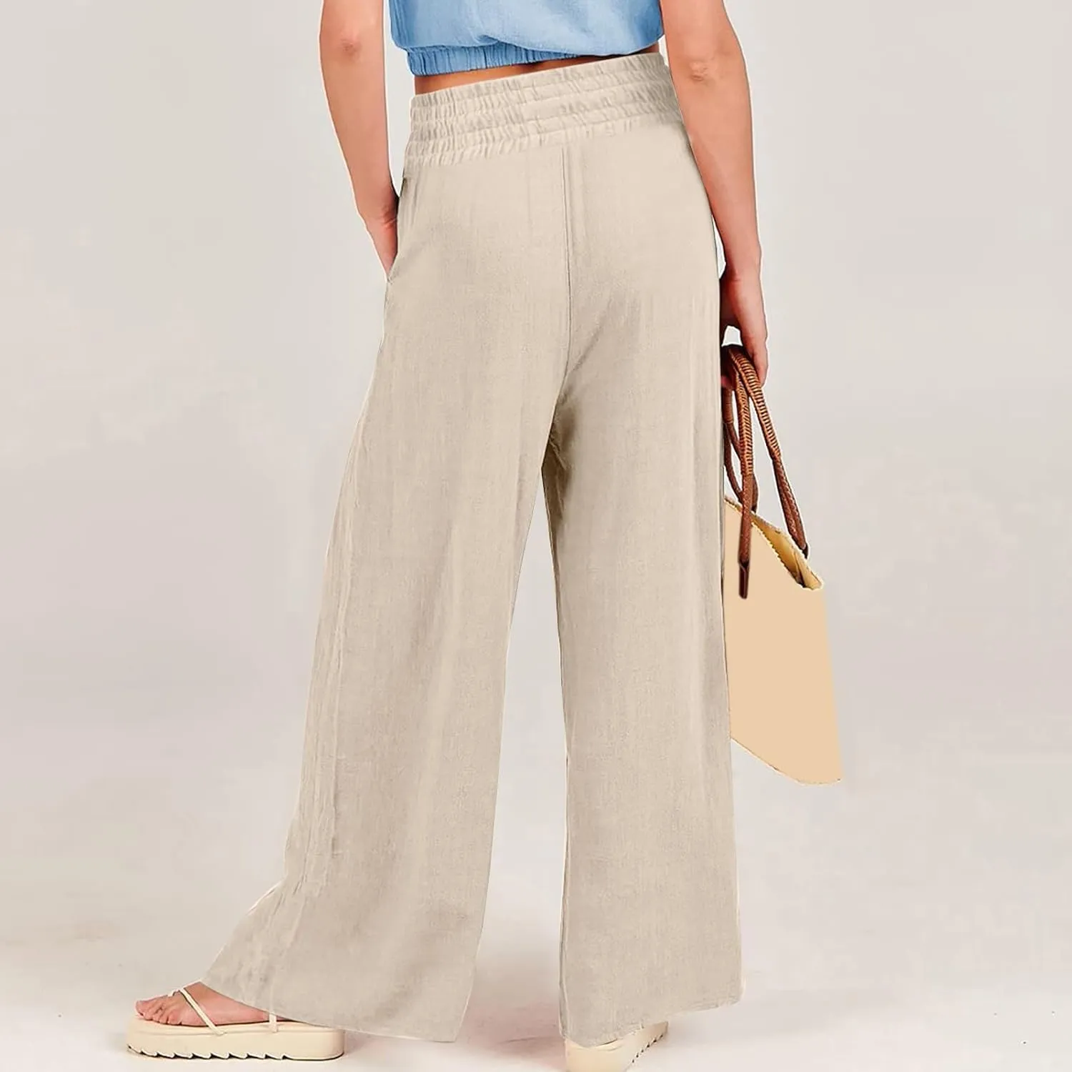 Women's Cotton Linen Summer Y2K Streetwear Palazzo Lounge Pants Low Waist Bootcut Slim Fit Palazzo Lounge
