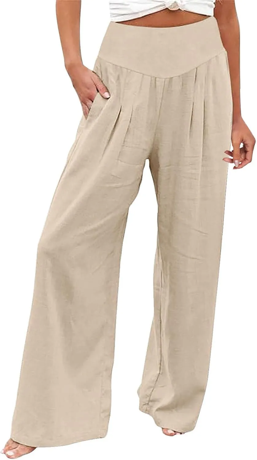 Women's Cotton Linen Summer Y2K Streetwear Palazzo Lounge Pants Low Waist Bootcut Slim Fit Palazzo Lounge