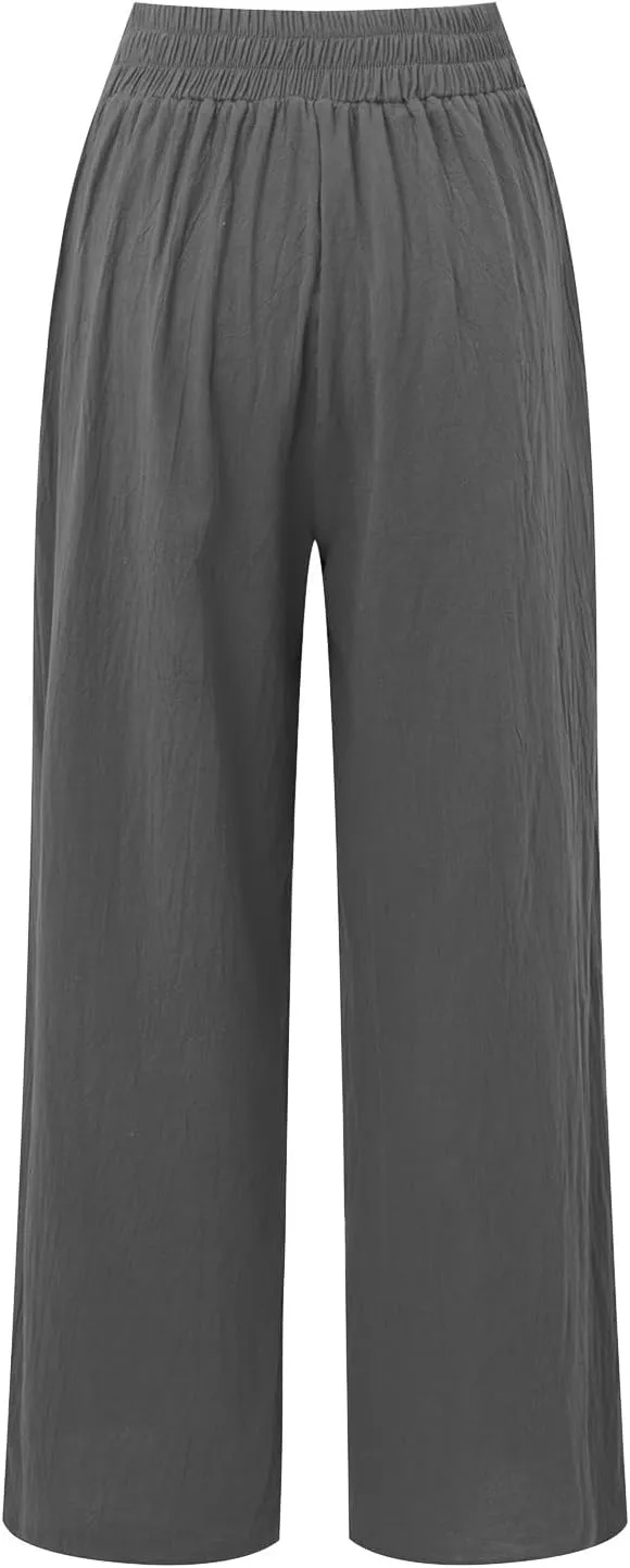 Women's Cotton Linen Summer Y2K Streetwear Palazzo Lounge Pants Low Waist Bootcut Slim Fit Palazzo Lounge