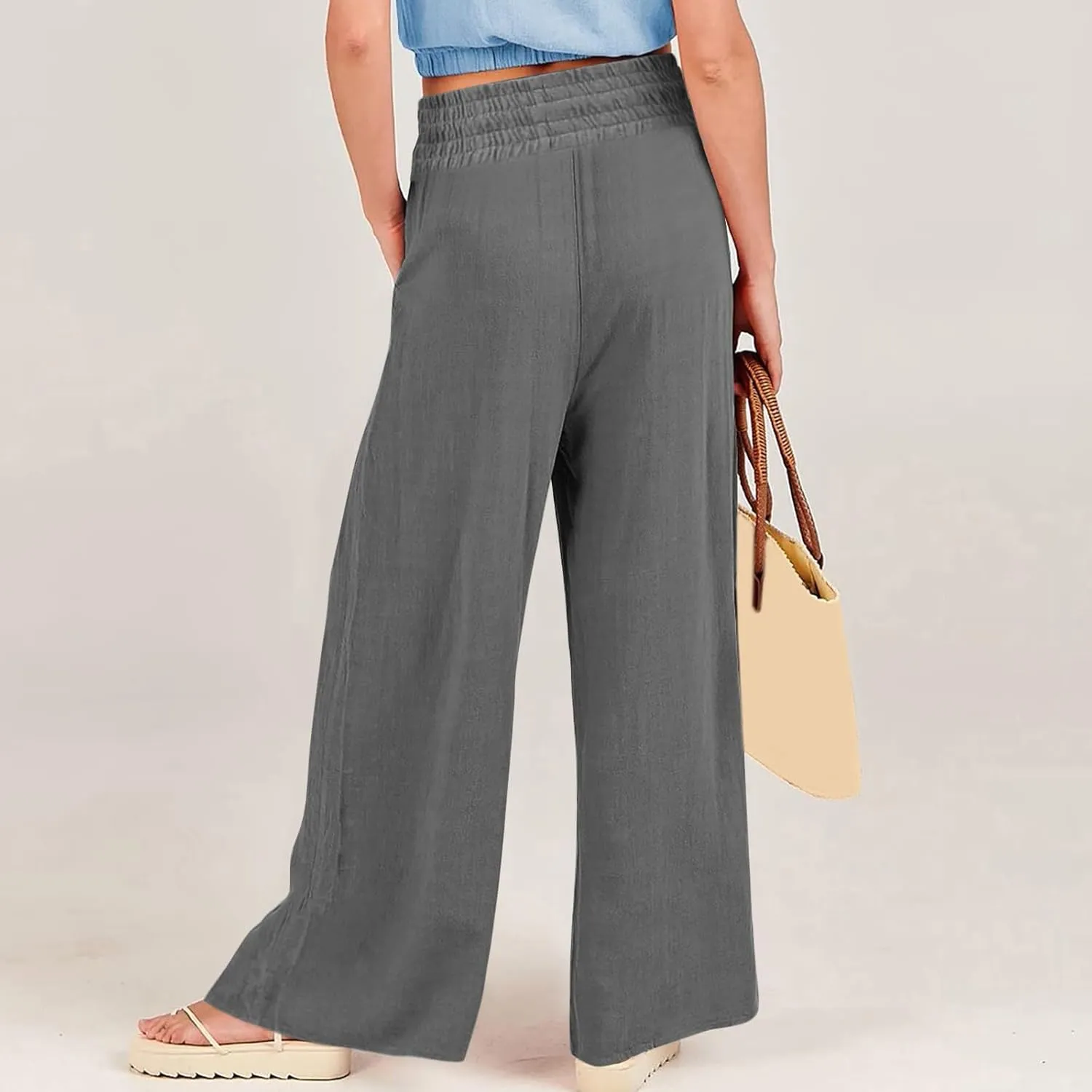 Women's Cotton Linen Summer Y2K Streetwear Palazzo Lounge Pants Low Waist Bootcut Slim Fit Palazzo Lounge