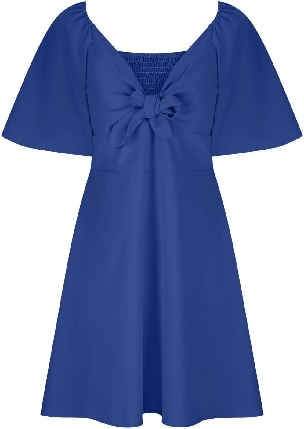 Womens Dresses 2024 Spring Summer Deep V Neck Elegant Bow Tie Mini Dress Short Sleeve Solid Casual Graduation Dress