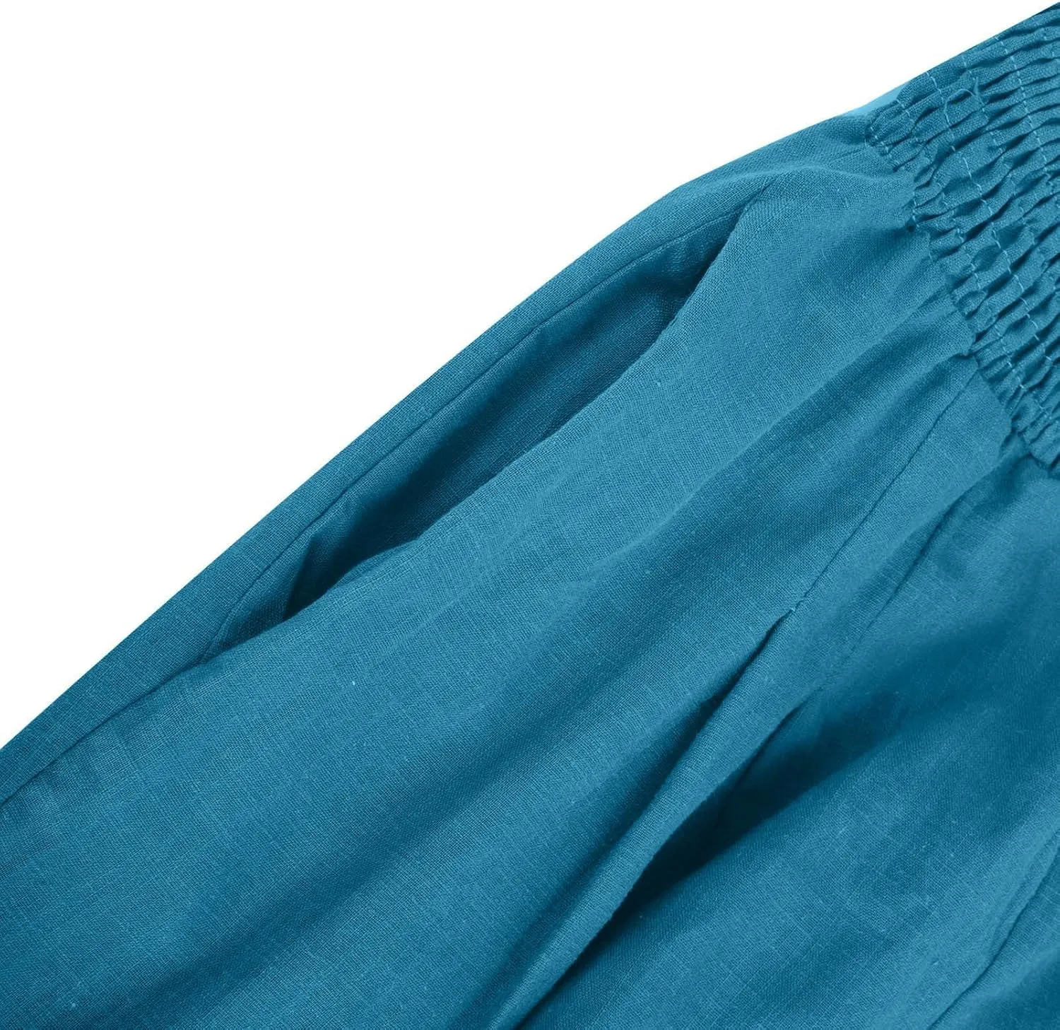 Womens Elastic High Waisted Palazzo Pants Summer Casual Cotton Linen Pants Flowy Wide Leg Trousers with Pocket