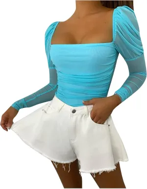 Women's High Elastic Waisted Denim Shorts Ruffle Raw Hem Jean Short Wide Leg Flared A Line Pleated Denim Jean Short