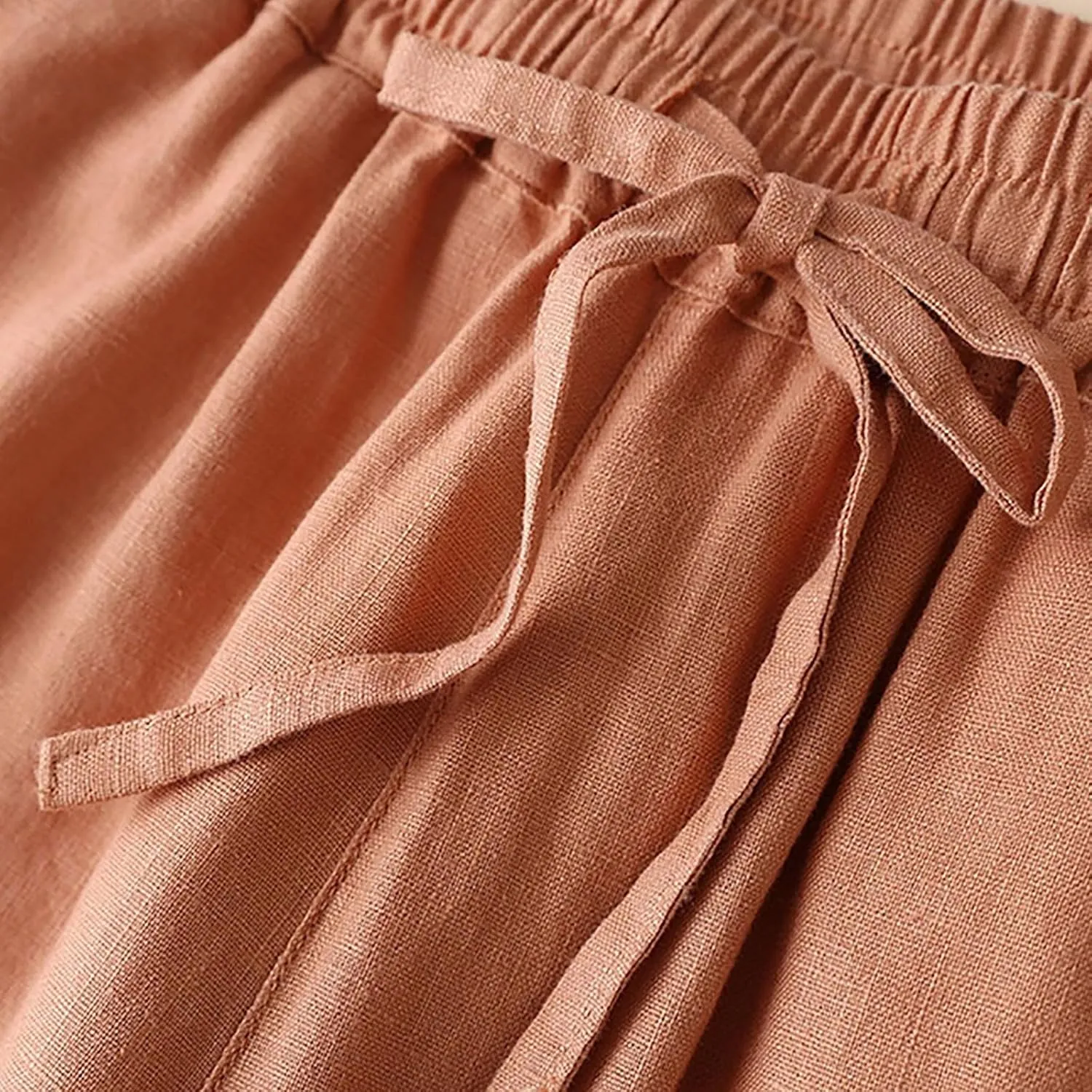 Women's High Waist Linen Wide Leg Pants - Lightweight Solid Color Loose Fit Trousers, Slimming Summer Palazzo Pants