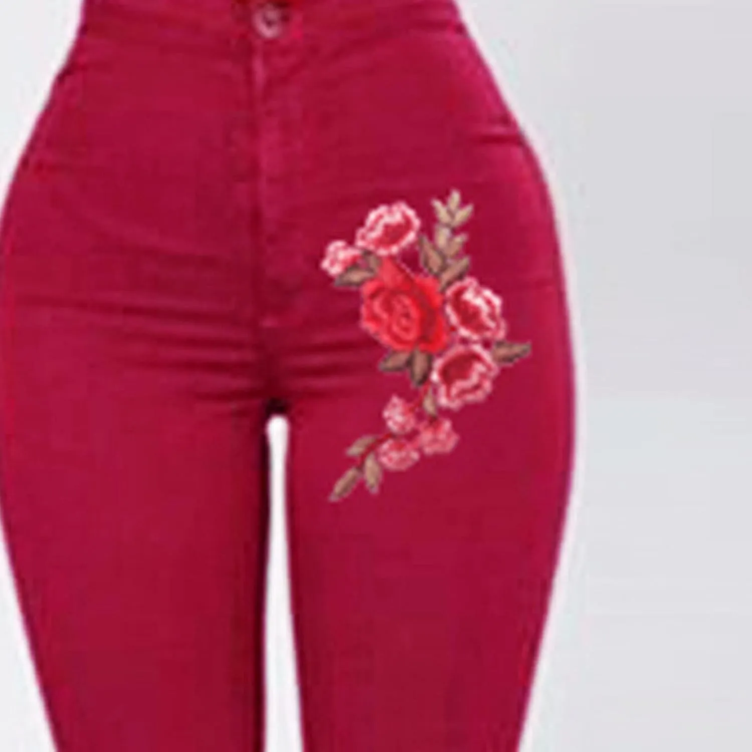 Women's High Waist Stretch Skinny Embroidered Flower Print Leggings Classic Jean Trousers Slimming Jean Jogger