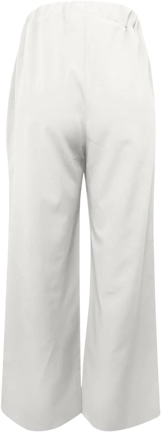 Womens High Waist Wide Leg Pants Casual Summer Elastic Waist Loose Comfy Flowy Lounge Pant Trouser with Pockets