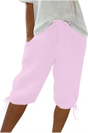 Womens High Waisted Summer Short Cotton Linen Dressy Casual Shorts Drawstring Cute Bermuda Trendy Vacation Clothes