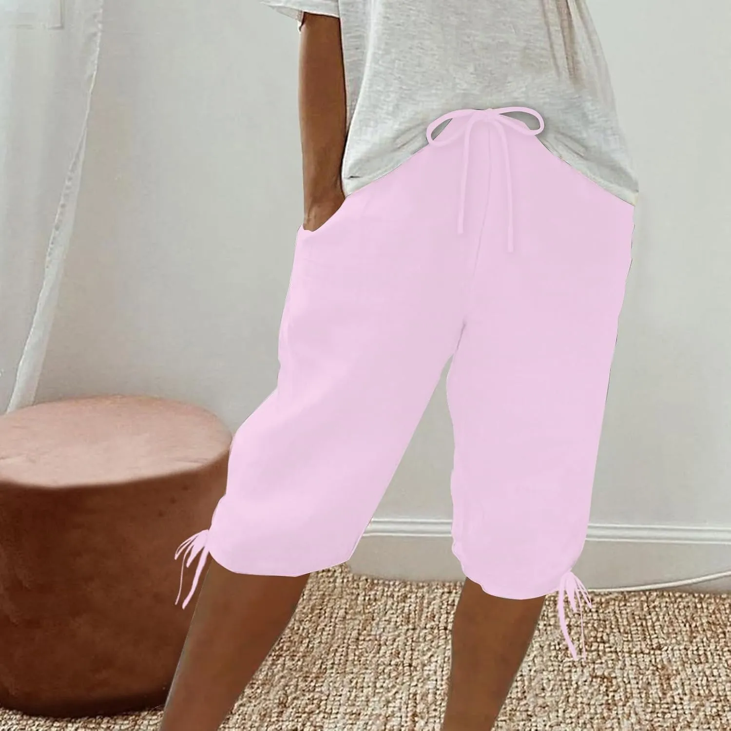 Womens High Waisted Summer Short Cotton Linen Dressy Casual Shorts Drawstring Cute Bermuda Trendy Vacation Clothes