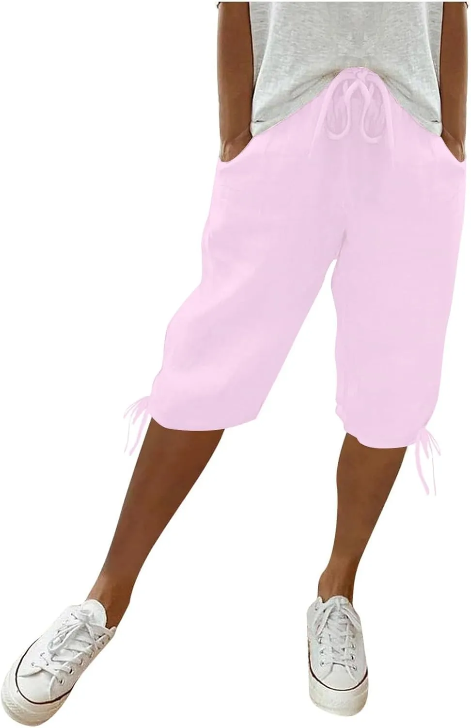Womens High Waisted Summer Short Cotton Linen Dressy Casual Shorts Drawstring Cute Bermuda Trendy Vacation Clothes