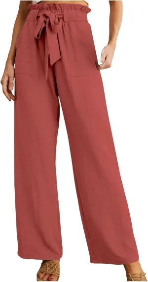 Women's Linen Blend Summer Cropped Palazzo Pants High Waist Lounge Pants Loose Fit Palazzo Lounge Pants Beach