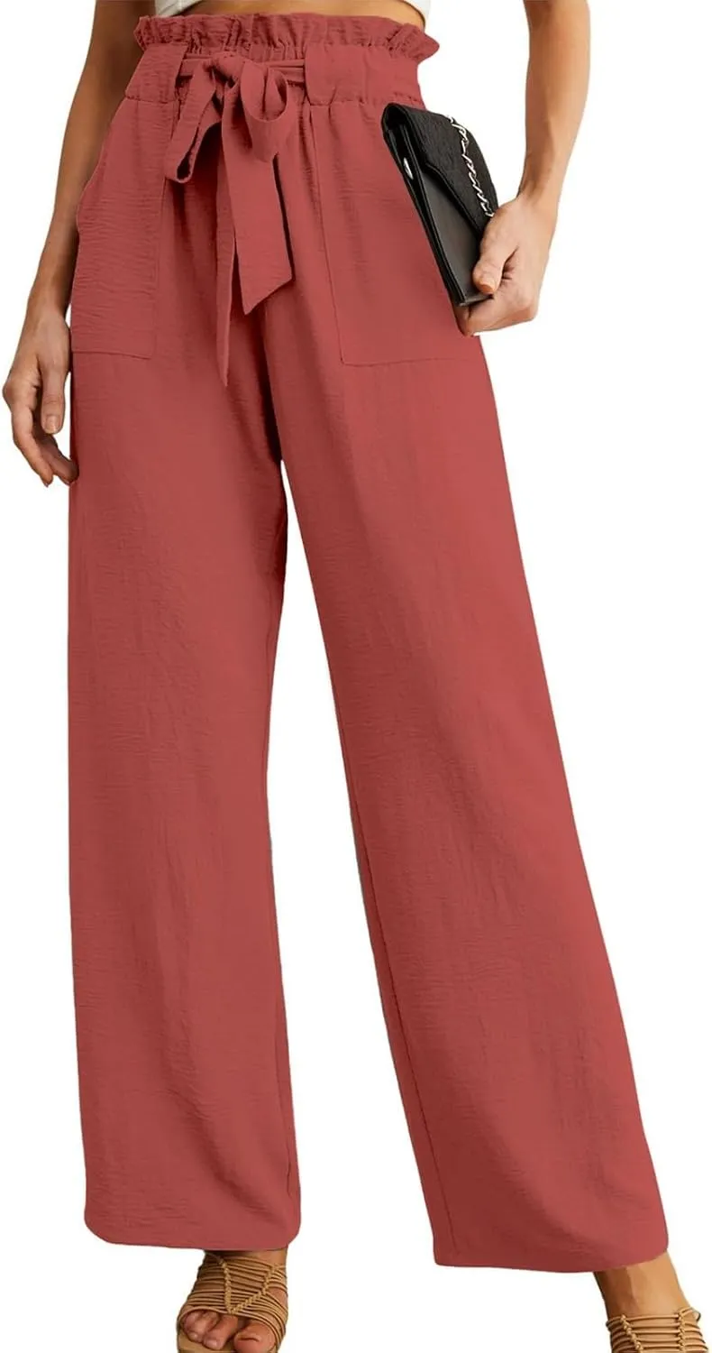 Women's Linen Blend Summer Cropped Palazzo Pants High Waist Lounge Pants Loose Fit Palazzo Lounge Pants Beach