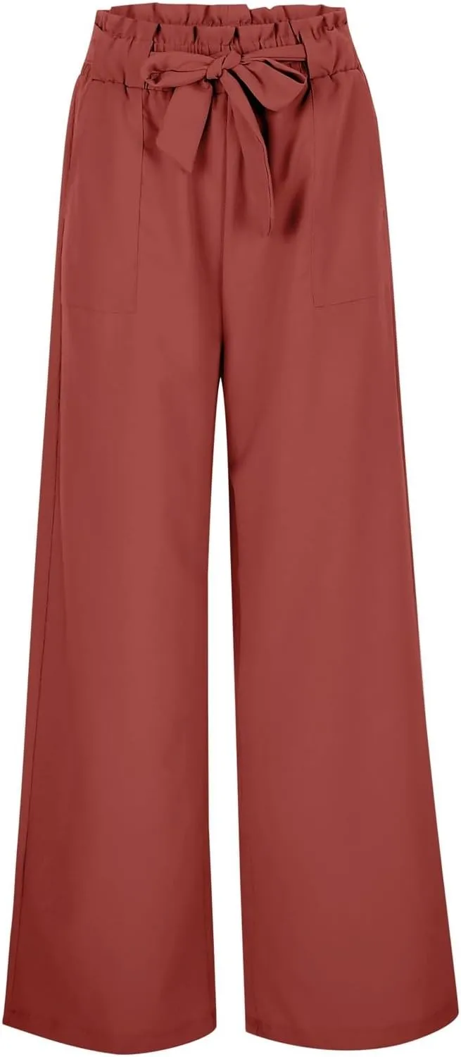 Women's Linen Blend Summer Cropped Palazzo Pants High Waist Lounge Pants Loose Fit Palazzo Lounge Pants Beach