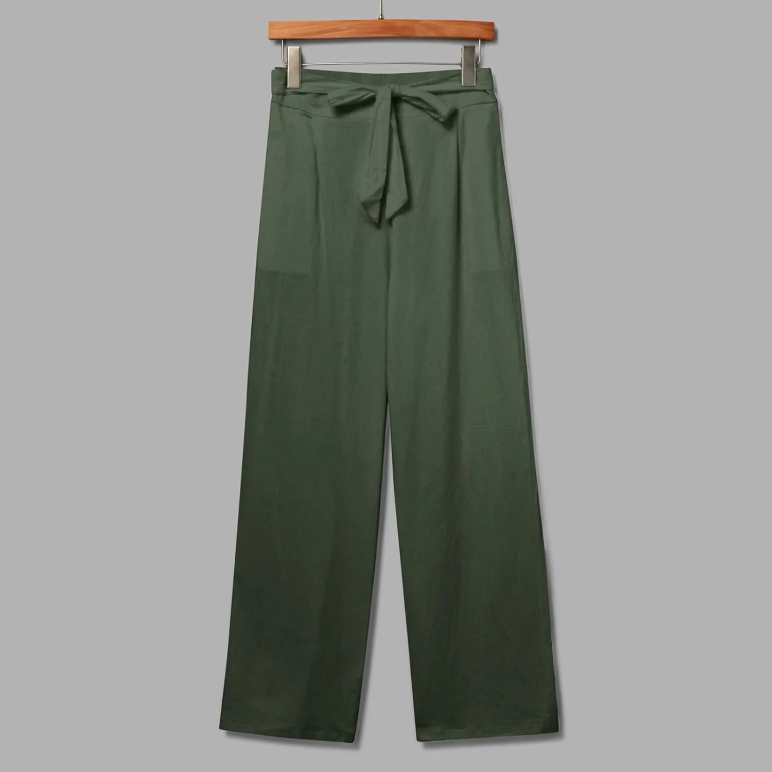 Womens Linen Blend Summer Print Palazzo Pants Low Waist Wide Leg Slim-Fit Trousers Vacation