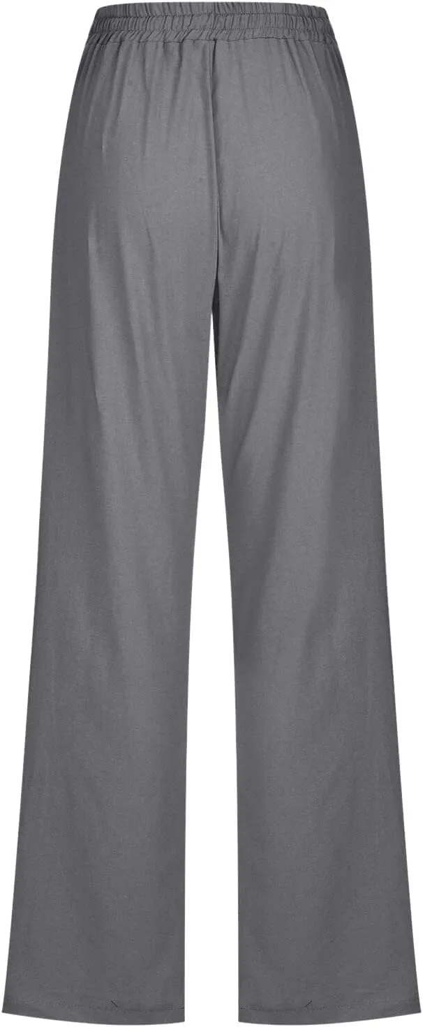 Womens Linen Blend Summer Striped Palazzo Lounge Pants Elastic Waist Ankle Length Slim-Fit Pants Travel
