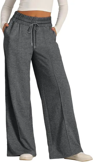 Women's Linen Blend Summer Y2K Fashion Pants Low Waist Wide Leg Slim Fit Trouser Work Business