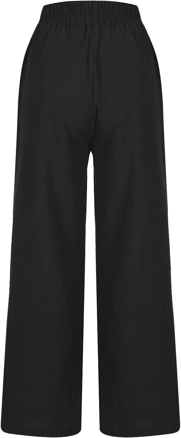 Womens Linen Capri Pants Wide Leg Palazzo Lounge Pant Summer High Waisted Flowy 2024 Beach Work Boho Casual Trousers