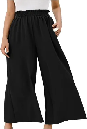 Womens Linen Capri Pants Wide Leg Palazzo Lounge Pant Summer High Waisted Flowy 2024 Beach Work Boho Casual Trousers