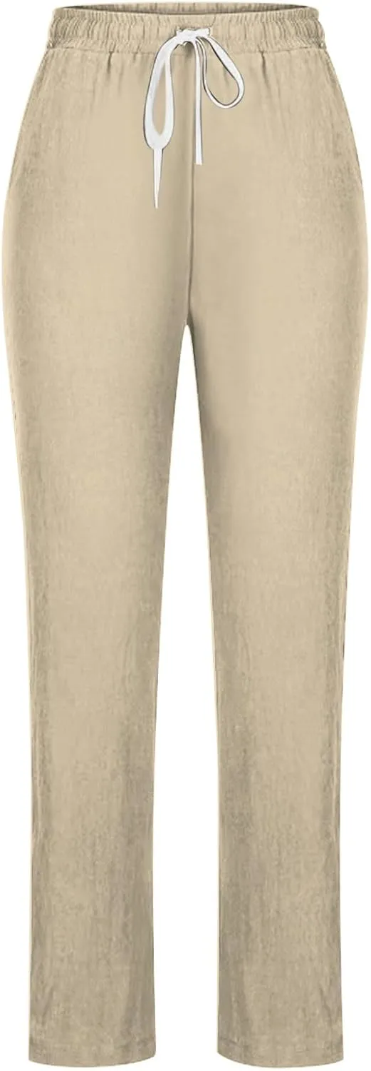 Women's Linen Pants, Cotton Linen Straight Leg Lightweight Pants, Summer Pants Plus Size Loose Fit Trousers