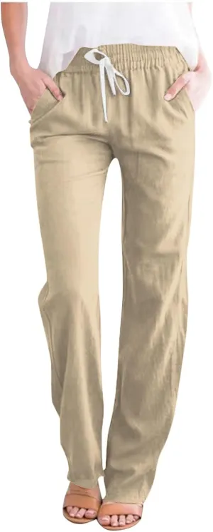 Women's Linen Pants, Cotton Linen Straight Leg Lightweight Pants, Summer Pants Plus Size Loose Fit Trousers