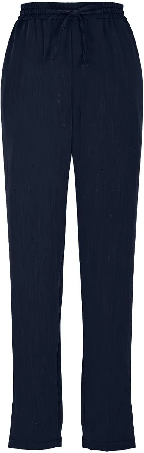 Womens Linen Pants Straight Leg Elastic Drawstring Lightweight Trousers Summer Beach Lounge Pants with Pockets