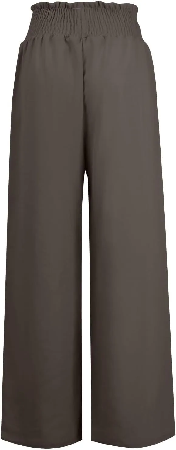Women's Linen Pants Summer Casual Palazzo Beach Pant Drawstring High Waist Wide Leg Trousers Vacation Outfits