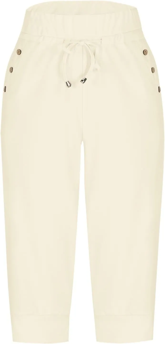 Womens Linen Summer Baggy Pants Low Waist Wide Leg Slim Fit Trousers Office
